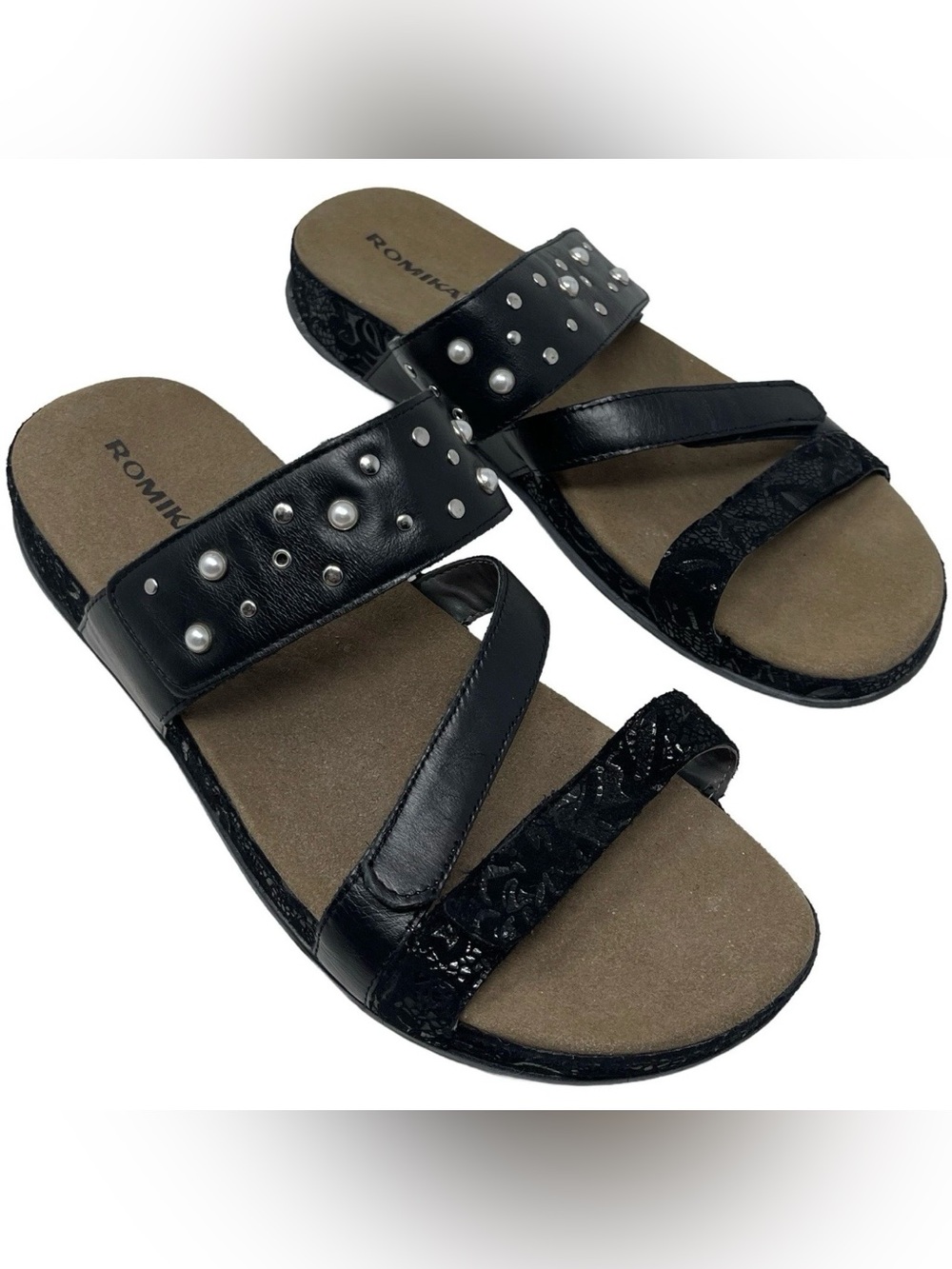 Romika Sandals Womens EU 42/US 11-11.5 Black Open Toe Sandals Studs & Grommets